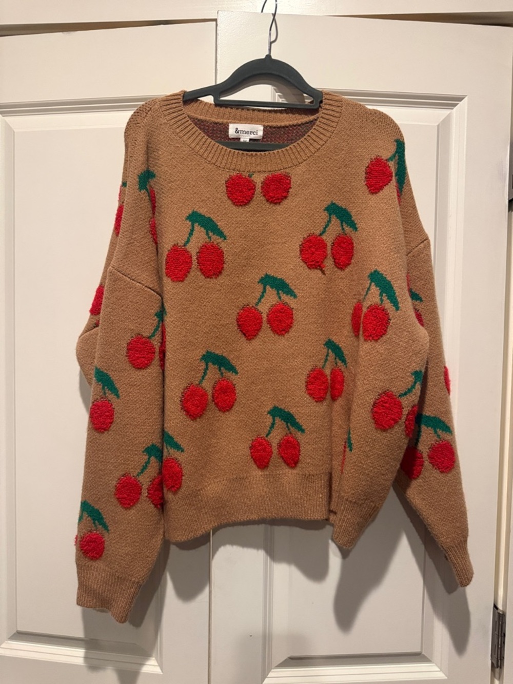 Merci Brown Cherry-Print Crewneck Sweater
